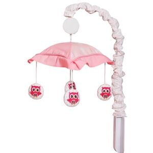 Baby Crib Pink Owl Mobile, Nursery Mobile for Crib with Music Wind Up Spinner